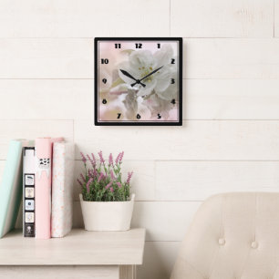 White Apple Blossom Photograph Square Wall Clock