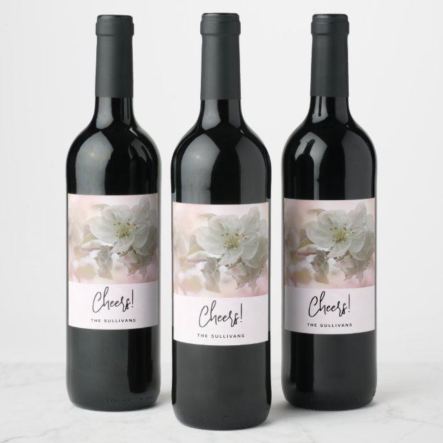 White Apple Blossom Photograph Wine Label (Bottles)
