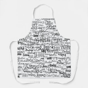 white apron with black names