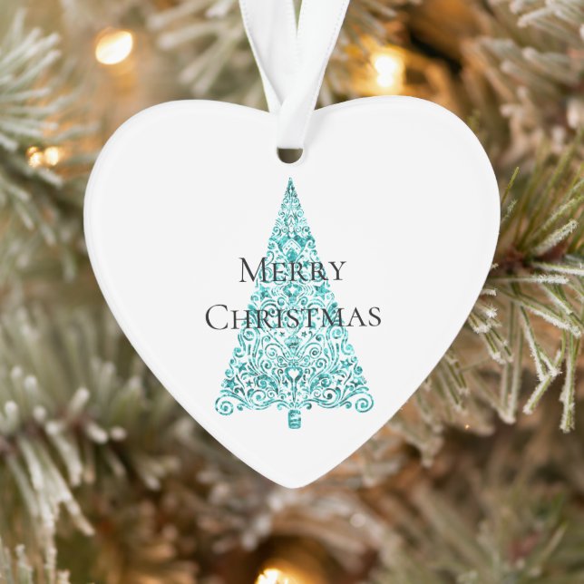White Aqua Blue Christmas Tree Ornament (Tree)