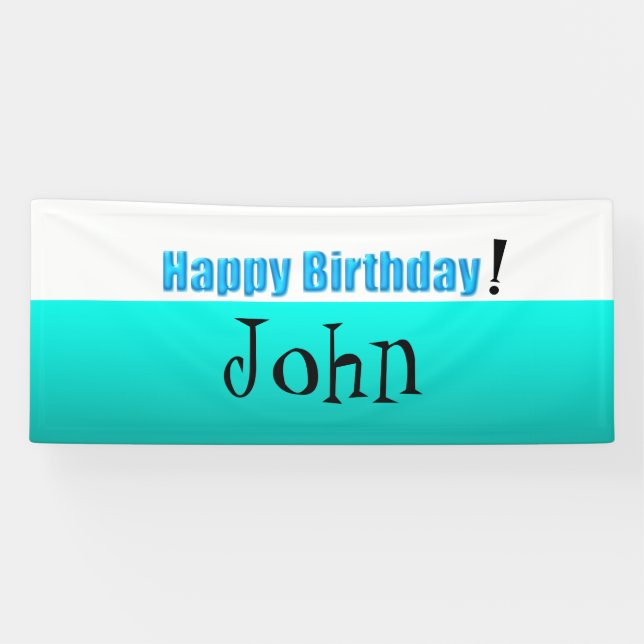 White Aqua gradiant Happy Birthday Banner (Horizontal)