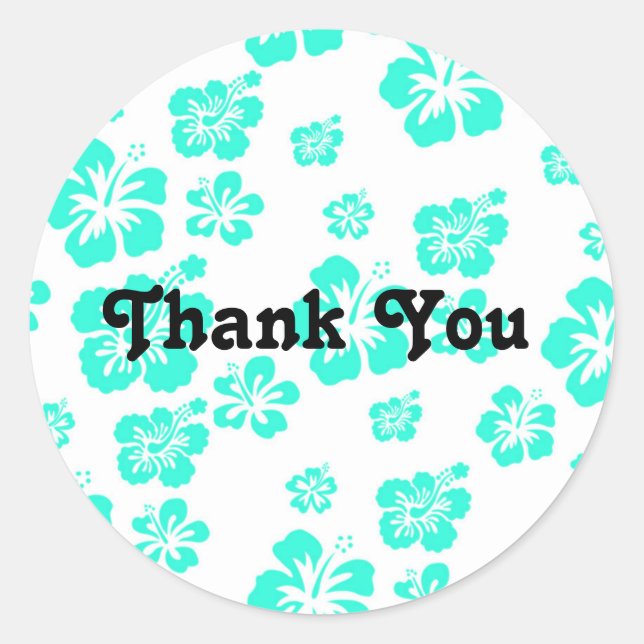 White & Aqua Hibiscus Flower Floral Party Sticker (Front)