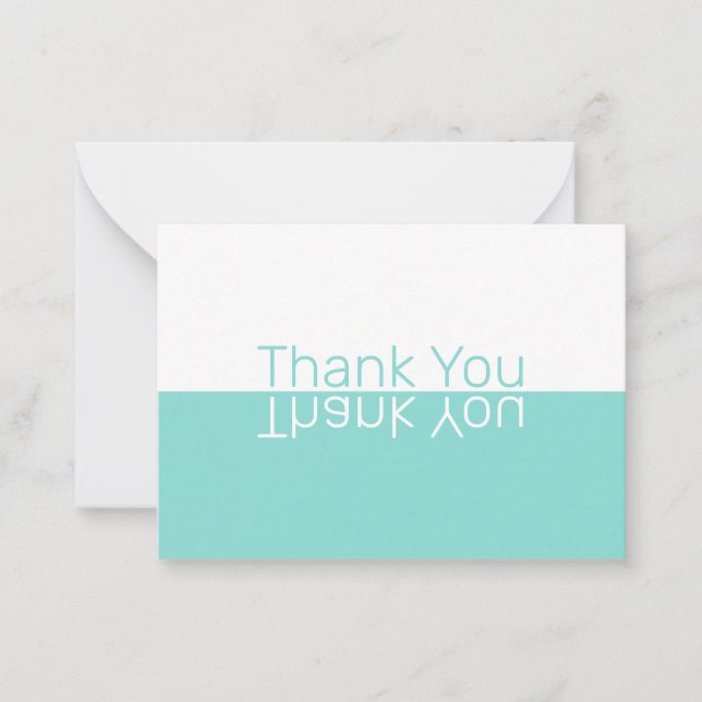 White & Aqua Reflection Modern Custom Thank You Card (Front)