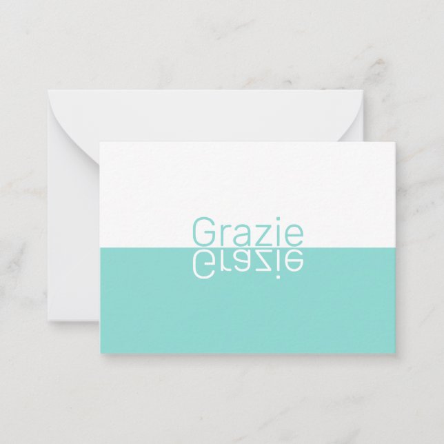 White & Aqua Reflection Modern Italian Thank You Card (Front)