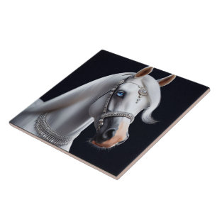White Arabian Horse Portrait Ceramic Tile
