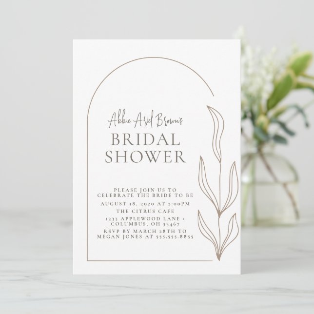 White Arch Script Text Bridal Shower Invitation (Standing Front)
