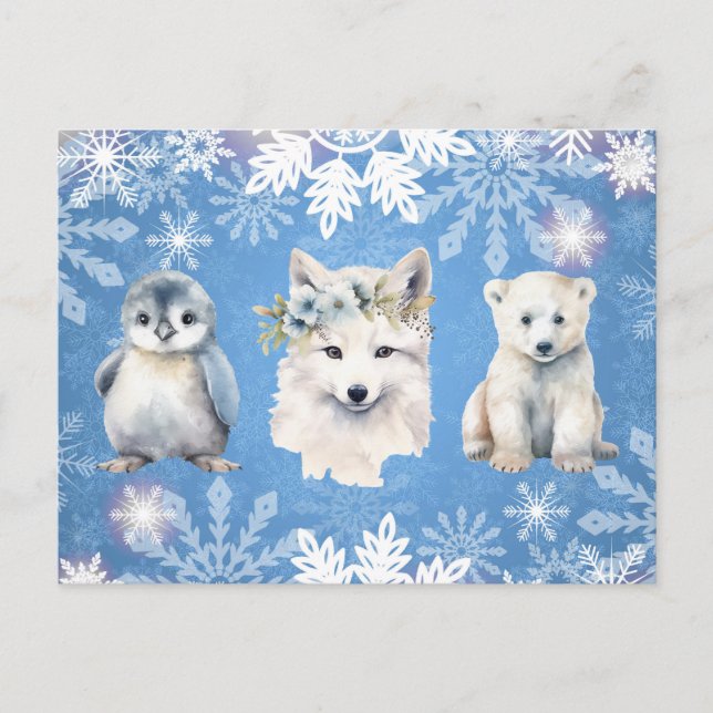 White Arctic Animals Holiday Card (Front)
