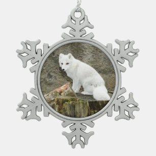 White arctic fox christmas ornament