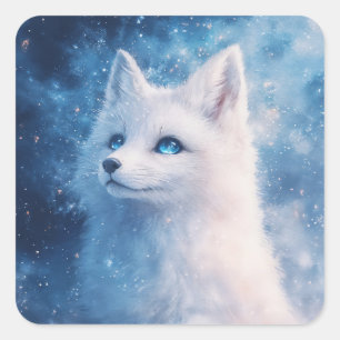 White Arctic Fox in Celestial Midnight Garden Square Sticker