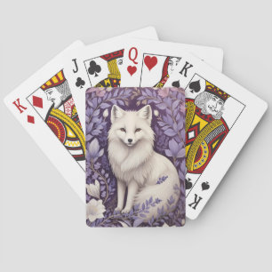 White Arctic Fox Lavender William Morris Flowers Playing Cards