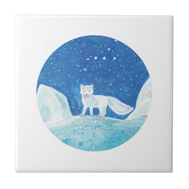 White Arctic Fox (Vulpes lagopus) Illustration  Ceramic Tile (Front)