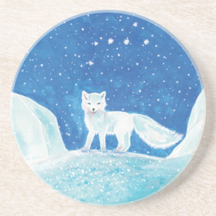 White Arctic Fox (Vulpes lagopus) Illustration Coaster