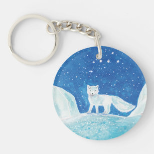 White Arctic Fox (Vulpes lagopus) Illustration   Key Ring