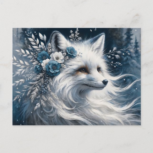 White Arctic Fox Winter Wonderland Postcard (Front)