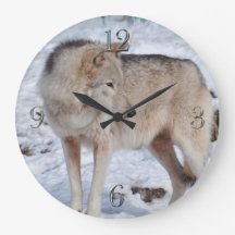 White Arctic Wolf and Snow Wildlife Art Clock