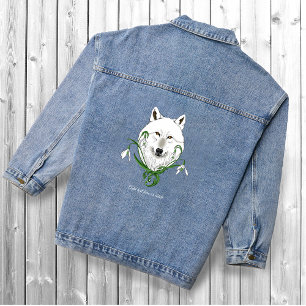 White Arctic Wolf Snowdrop Flowers Denim Jacket