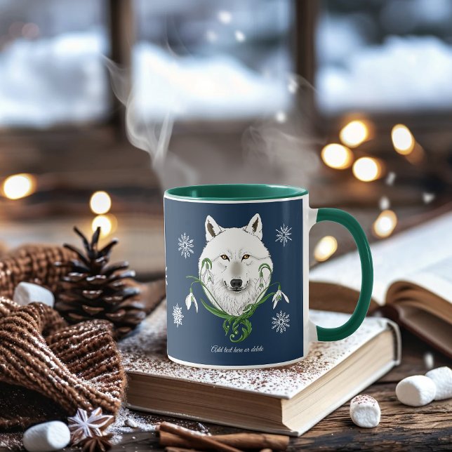 White Arctic Wolf Snowdrop Flowers Mug (Creator Uploaded)