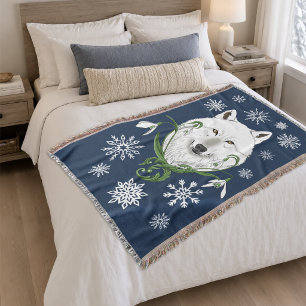 White Arctic Wolf Snowdrop Flowers Throw Blanket