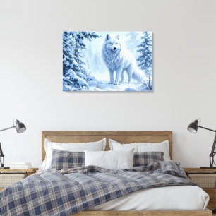 White Arctic wolf winter landscape design Canvas Print