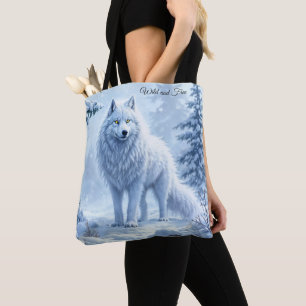 White Arctic wolf winter landscape design Tote Bag