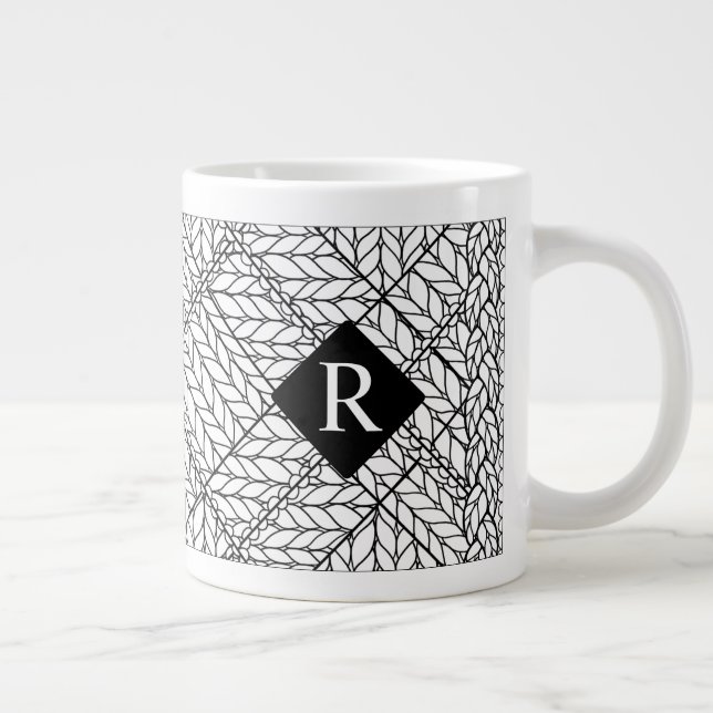 WHITE ARGYLE KNIT Big Mug + Initial II  (Right)