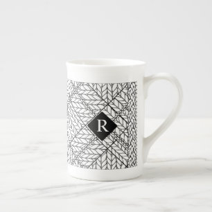 WHITE ARGYLE KNIT Bone China Mug + Text II