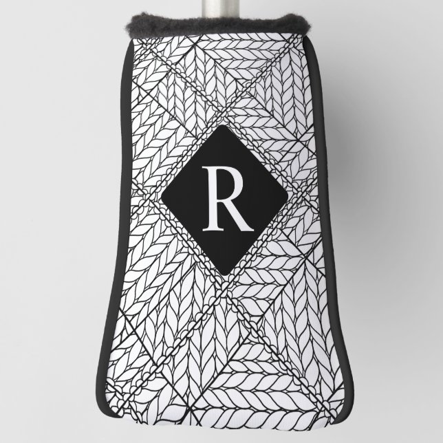 WHITE ARGYLE KNIT Golf Putter Cover + Initial II (Rotate 90)
