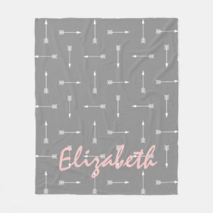 White Arrows on Dove Grey With Baby Pink Fleece Blanket