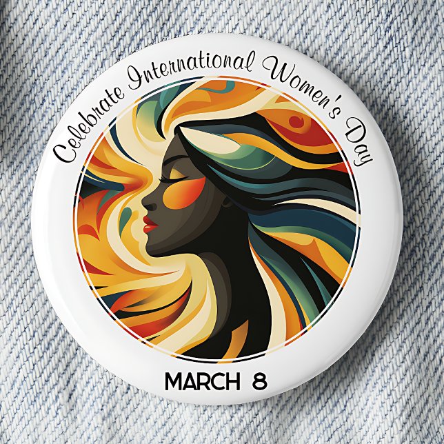 White Art Deco Celebrate International Women's Day 6 Cm Round Badge (Creator Uploaded)