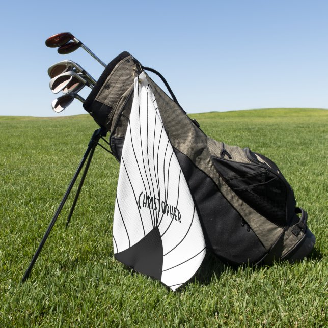 White Art Deco Design Personalised Golf Towel (Green)