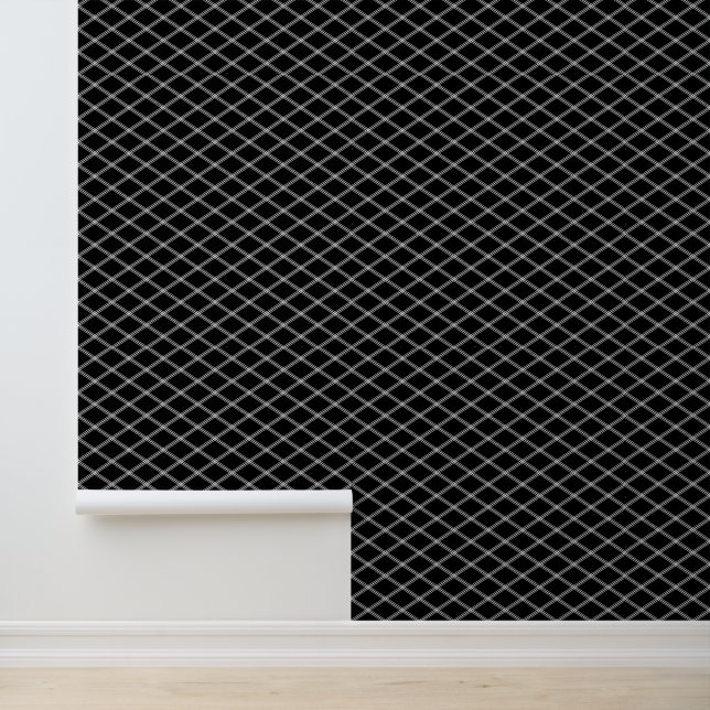White Art Deco Diamonds on Black Wallpaper (Application)