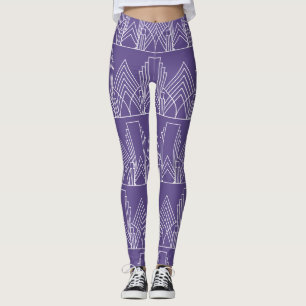 White art deco geometric pattern on ultra violet leggings