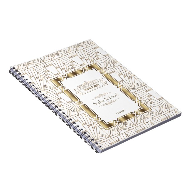 White Art Deco Great Gatsby 1920s Wedding Planner Notebook (Right Side)