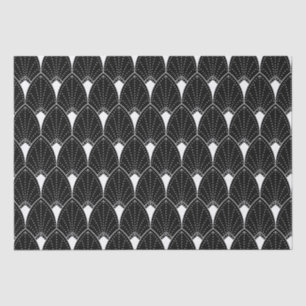 White Art Deco Pattern On Black Tissue Paper