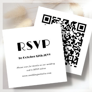 White Art Deco QR Code Wedding RSVP Enclosure Card