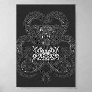 White Art Deco Serpent Ornamental Cobra Graphic Poster