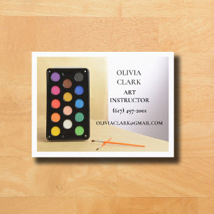 White Art Teacher Tutor  Educator Art Class  Business Card