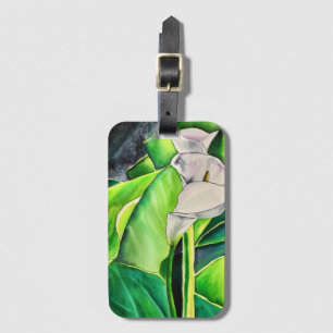 White Arum Lily watercolor tropical floral Luggage Tag