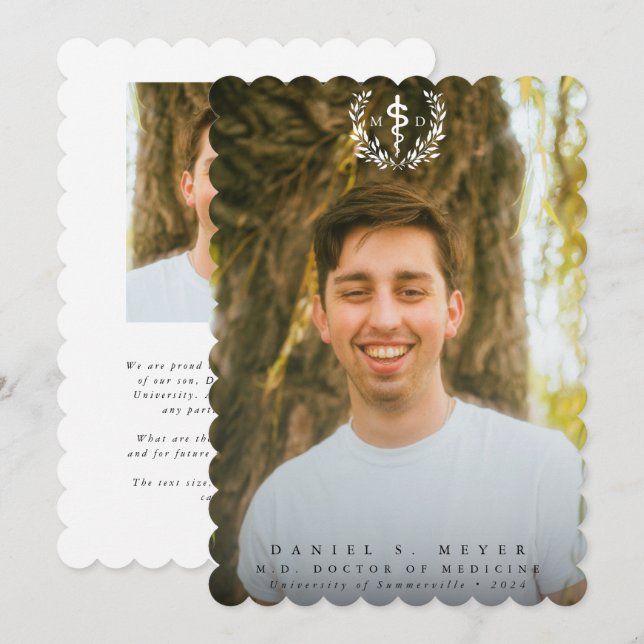 White Asclepius MD Doctor of Medicine Graduation Announcement (Front/Back)