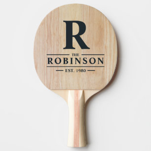 White Ash Wood Family Name & Initial Ping Pong Paddle