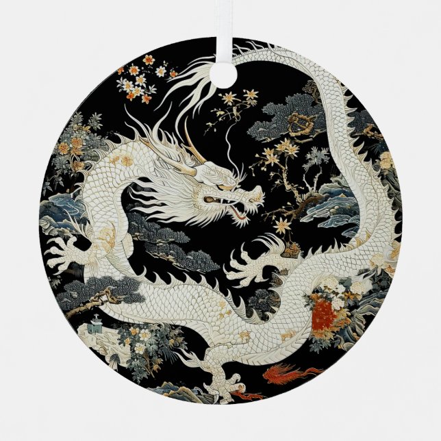 White Asian Dragon Metal Tree Decoration (Front)