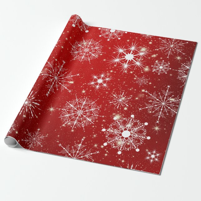 White Assorted Snowflakes Wrapping Paper (Unrolled)