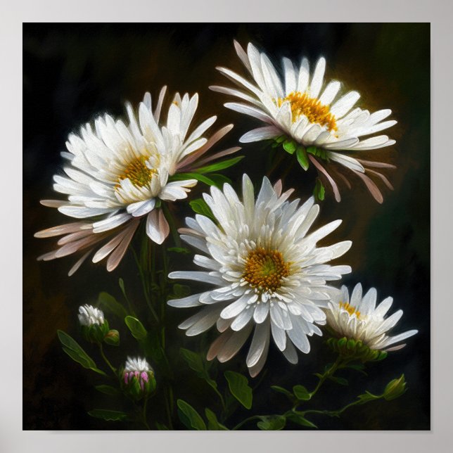 White Aster Flower Art Print Poster (Front)