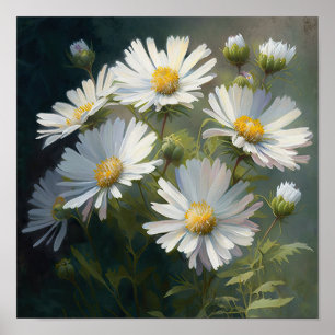White Aster Flower Art Print Poster