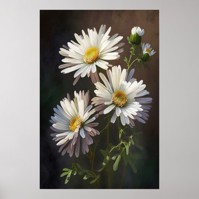 White Aster Flower Art Print Poster (Front)