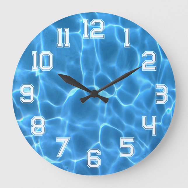 White Athletic Outline Numbers Blue Swimming Pool Large Clock (Front)
