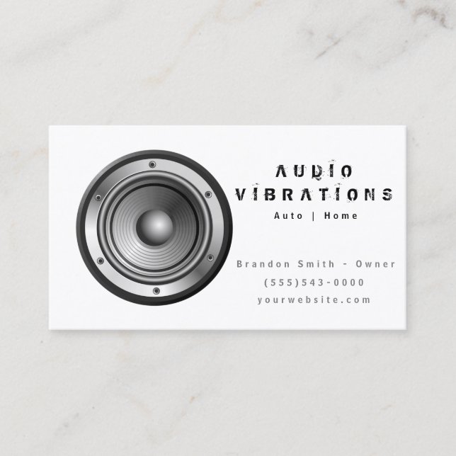 White Audio Stereo Installation Business Card (Front)