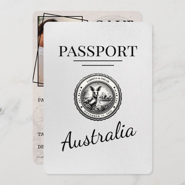 White Australia Passport Save The Date (Front/Back)