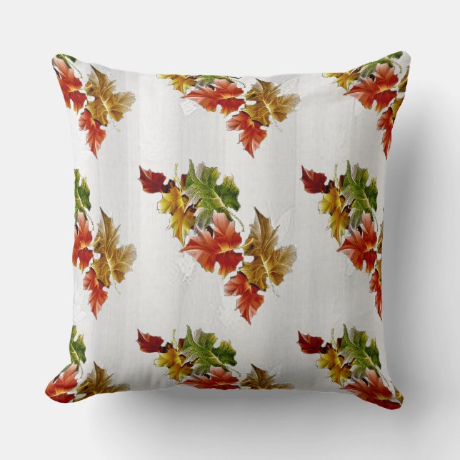White Autumn Leaves Pattern Throw Pillow (Front)