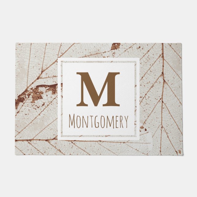 White Autumn Leaves - Personalised Doormat (Front)